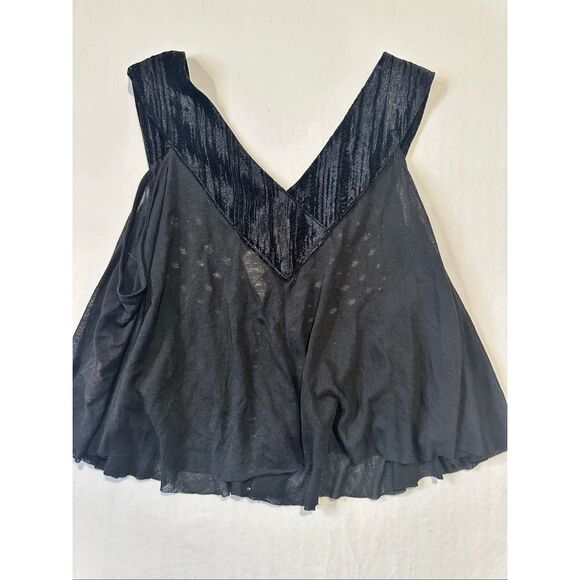 Free People Black Boho Crochet Velvet Trim Festival Crop Top Sleeveless Size M - Picture 3 of 7
